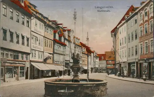 Ansichtskarte Bad Langensalza Marktstraße, Geschäfte 1913