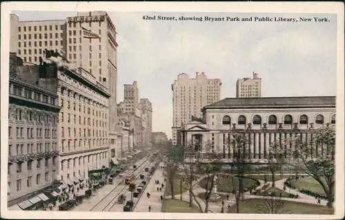 New York City 42nd Street, showing Bryant Park and Public Library 1920