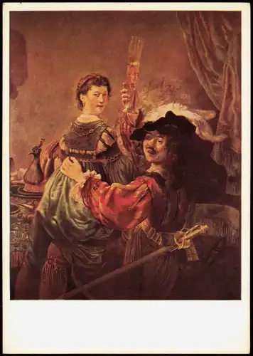 Künstlerkarte REMBRANDT (1606-1669) Selbstbildnis mit Saskia 1975