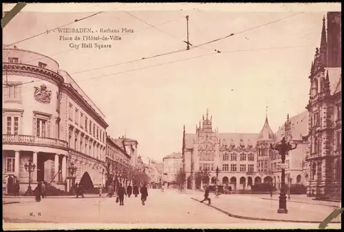 Ansichtskarte Wiesbaden Rathaus-Platz City Hall Square 1910