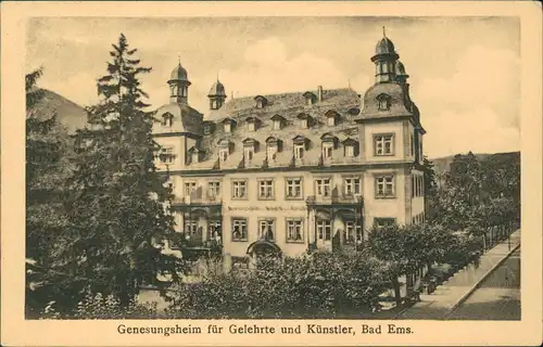 Bad Ems Genesungsheim für Gelehrte  Künstler 1927  gel. Bahnpoststempel