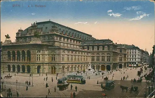 Ansichtskarte Wien Hofoper, Straßenbahn 1914