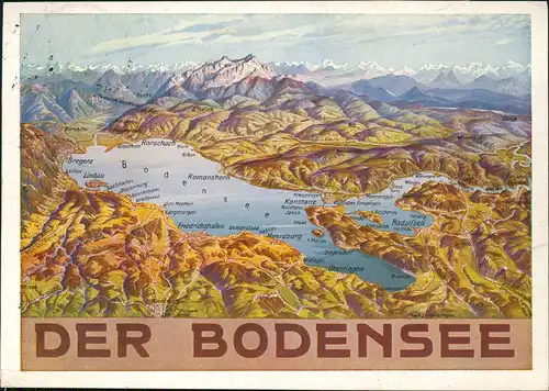 Ansichtskarte  Relief Postkarte vom Bodensee 1937 Stempel FRIEDRICHSHAFEN