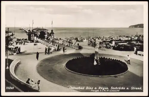 Ansichtskarte Binz (Rügen) Rügen. Seebrücke u. Strand. 1930