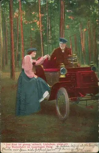 Liebe Liebespaare - Love elegante Dame steigt zu ihrem Liebsten ins Auto 1904