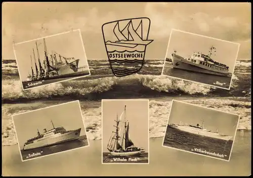 Ansichtskarte .Mecklenburg-Vorpommern MB OSTSEEWOCHE Segelschiffe Dampfer 1961