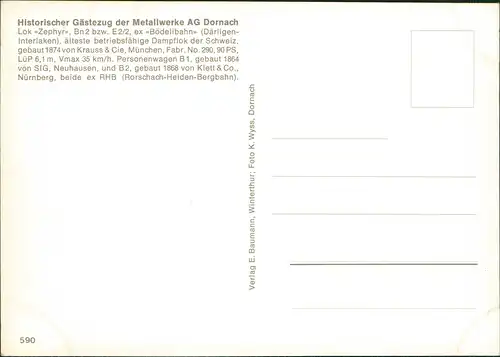 Dampflokomotive Historischer Gästezug der Metallwerke AG Dornach 1980