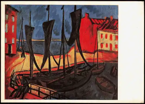 Künstlerkarte Kunst ERICH HECKEL: Hängende Netze (Stralsund) 1972