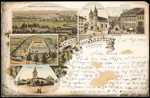 Litho AK Saarburg (Lothringen) Sarrebourg Gruss aus...  Kaserne Lothringen 1895