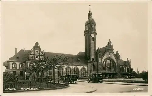 Ansichtskarte Krefeld Crefeld Bahnhof, Autos - Fotokarte 1932