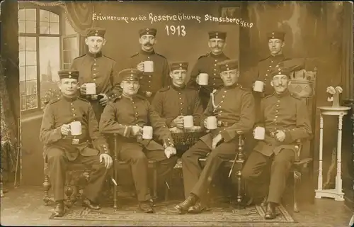 Straßburg Strasbourg Erinnerung an die Reserveübung Soldaten Bierseidel 1913