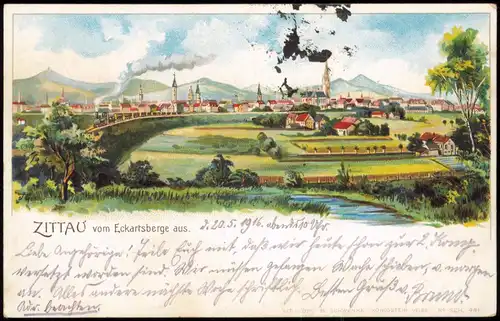 Ansichtskarte Zittau Litho AK Stadt vom Eckartsberge 1916