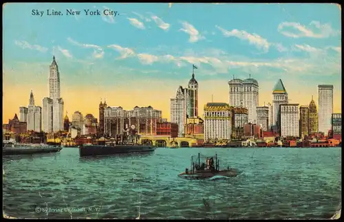 Postcard New York City Sky Line, Dampfer Steamer 1932