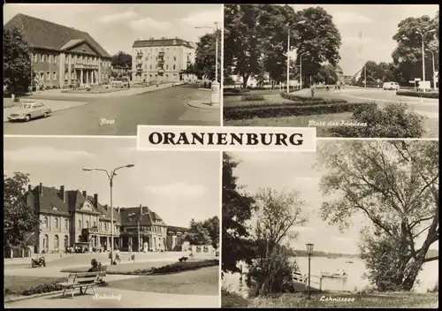 Oranienburg DDR Mehrbild-AK mit Post, Platz d. Friedens, Bahnhof, Lehnitzsee 1978