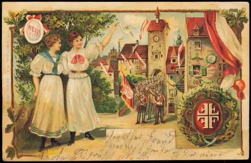 Turnbewegung - Friedrich Ludwig Jahn "Gut Heil" Stadttor 1906 Prägekarte