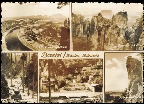 Rathen Basteifelsen (Sächsische Schweiz) DDR Mehrbildkarte BASTEI 1956