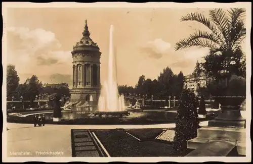 Ansichtskarte Mannheim Friedrichsplatz, Wasserspiele Wasserkunst 1934