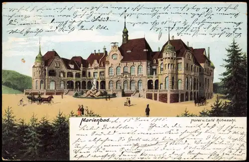 Postcard Marienbad Mariánské Lázně Hotel u. Cafe Rübezahl 1905