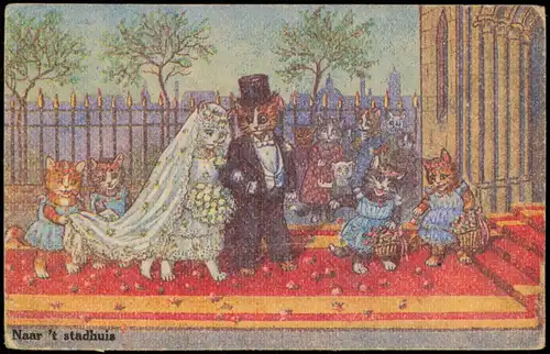 Ansichtskarte  Tiere als Menschen Andromorphische Karten Kartzen Hochzeit 1940