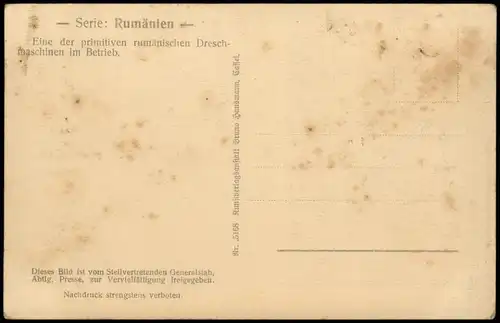 Rumänien (allgemein) România Trachten Typen Rumänien Ochsen Dreschmaschine 1917