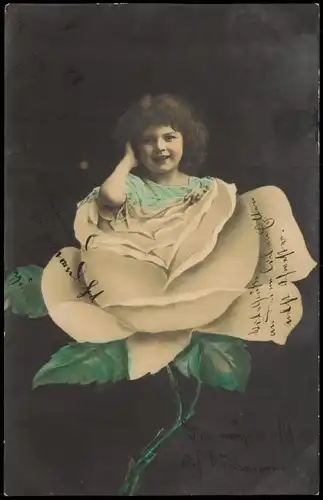 Ansichtskarte  Mädchen in der Rose - Fotomontage 1908