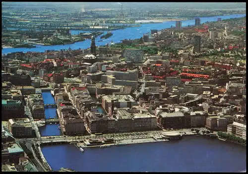 Ansichtskarte Hamburg Luftbild mit Blick zur Elbe Jungfernstieg 1980