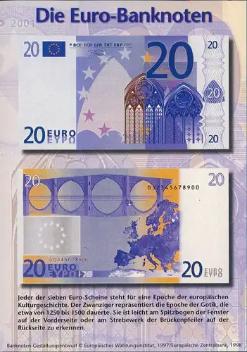 Ansichtskarte  Geldscheine Vorderseite Rückseite der 20 EURO Banknote 2000