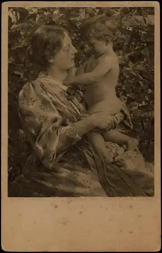 Künstlerkarte: Gemälde   MUTTER UND KIND IN DER LAUBEGalerie Berlin 1915