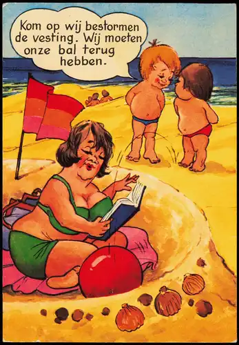 Ansichtskarte  Mutter und Kinder am Strand Holland Scherzkarte 1966