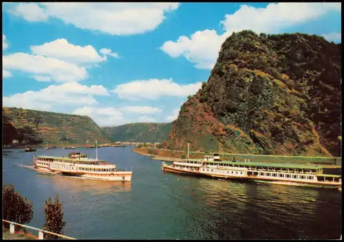 Sankt Goar Schiffe Dampfer passieren Rheintal an der Loreley 1980