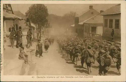 Militaria WK1 Deutsche Infanterie auf dem Marsche zum San-Abschnitt. 1917