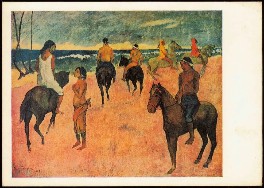 DDR Künstlerkarte PAUL GAUGUIN (1848-1903) Reiter am Strand 1971