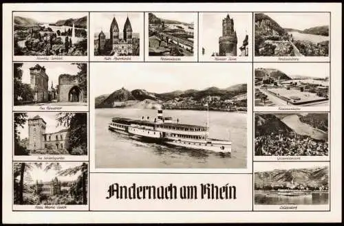 Andernach Mehrbild-AK mit Stadtteilansichten und Rhein Dampfer Schiff 1960