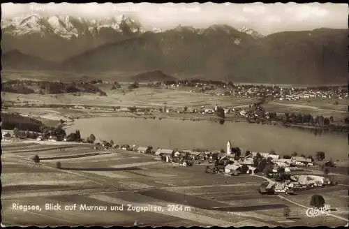 Ansichtskarte Riegsee Blick auf Murnau und Zugspitze 1967