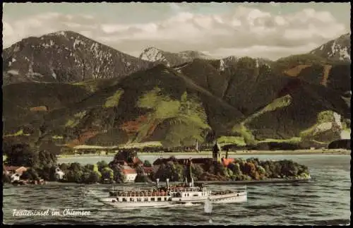 Ansichtskarte Chiemsee Fraueninsel - Chiemsee mit Fahrgastschiff 1960