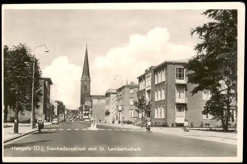 Postkaart Hengelo Enschedesestraat met St. Lambertuskerk 1963