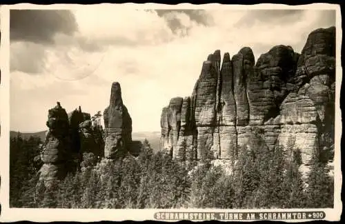 Ansichtskarte Bad Schandau SCHRAMMSTEINE TÜRME AM SCHRAMMTOR 1938