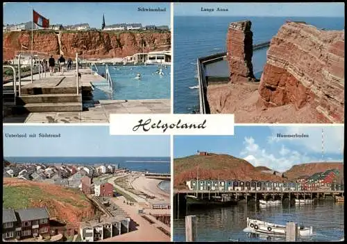 Helgoland  Mehrbild-AK u.a. mit Unterland Südstrand Schwimmbad Lange Anna 1970