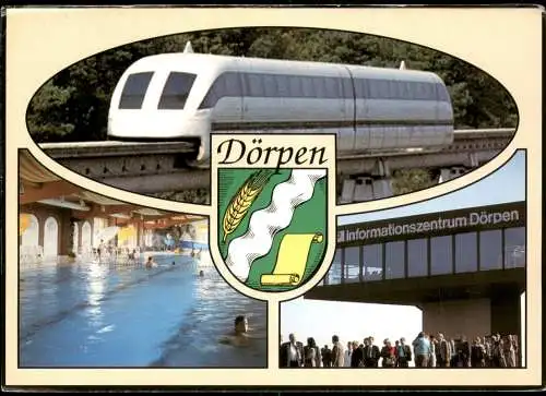 Dörpen Mehrbild-AK mit Ortsansichten, Hallenbad, Transrapid 2000