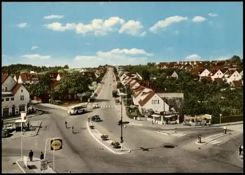 Helmstedt Strassen-Kreuzung am Ziegelberg, Shell Tankstelle, VW Käfer 1960