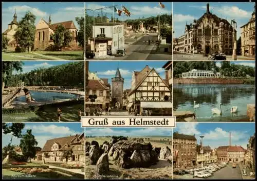 Helmstedt Mehrbild-AK u.a. mit Waldbad, Quellenhof, Albrechtsplatz, Markt 1965