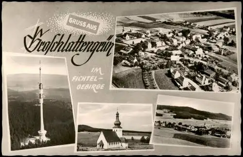 Ansichtskarte Groschlattengrün-Pechbrunn MB: Luftbild, Stadt, Sendemast 1963