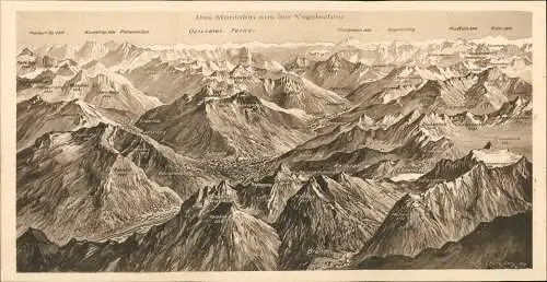 Ansichtskarte Schruns 3 teilige AK Montafon aus der Vogelschau 1916