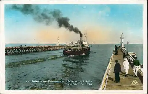 Trouville-sur-Mer Hafen Port - Deauville Dampfer Colorfoto AK 1924