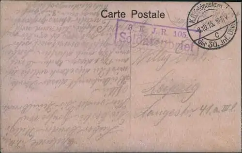 Menen (Belgien) Menin Meenen Caserne des Ecoles  1915  gel. Feldpoststempel