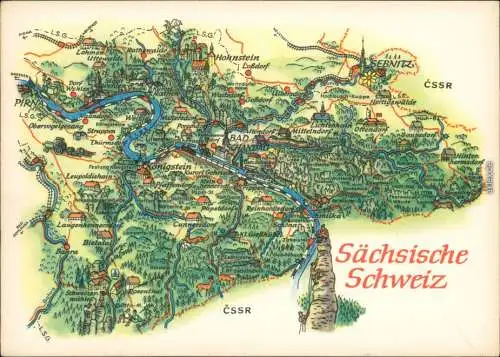 Bad Schandau Sächsische Schweiz Landkarte: Sebnitz Köngistein Schmilka 1979