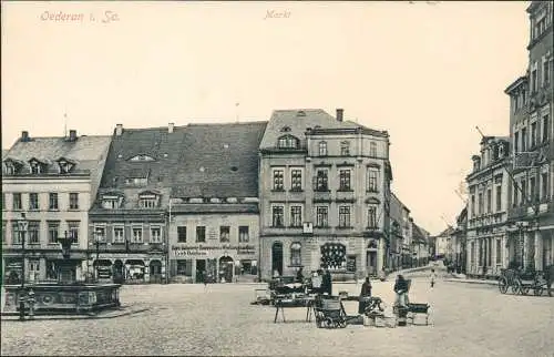 Ansichtskarte Oederan Marktplatz, Straßenblick 1917