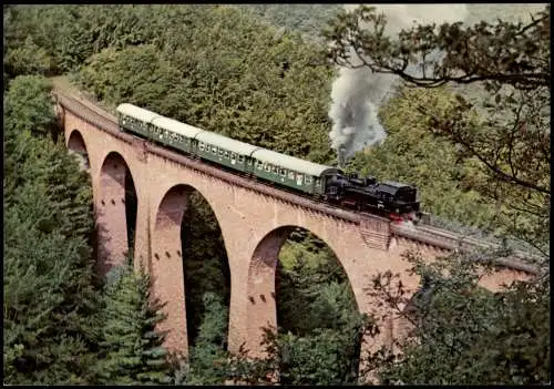 Dampflokomotive Tenderlokomotive auf dem Hubertusviadukt im Hunsrück 1968