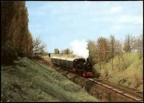 Ansichtskarte  Lok 741230 mit Sonderzug bei Berlin 1982