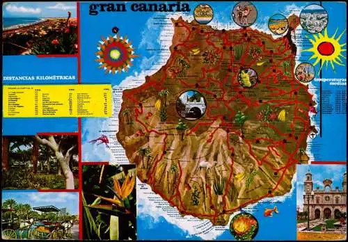 Postales Gran Canaria Gran Canaria Insel-Karte mit Ortsansichten 1973